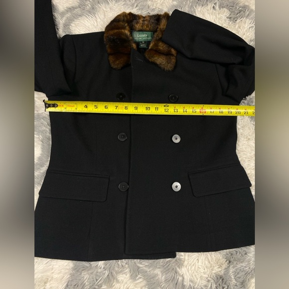 Vintage Ralph Lauren Wool Blazer 2 Pc Womens 10 Black Wool Faux Mink Fur Collar - Picture 5 of 9